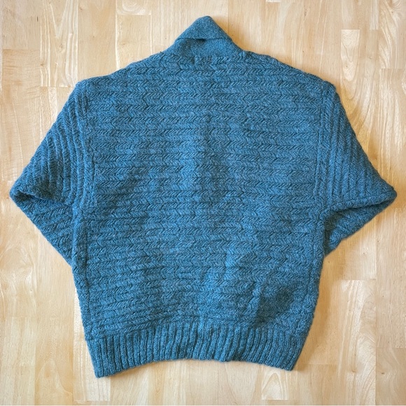 Vintage 80s Wool Blend Knit Double Breasted Shawl Collar Cardigan - Teal - Picture 2 of 13